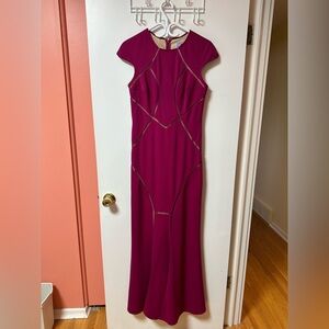 JS Collections Fuchsia Cap-Sleeve Maxi Dress with Sheer Insets